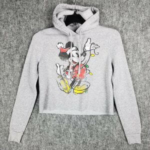Mickey Mouse Womens XS Gray‎ Crop Disney Hoodie Oversized Sweatshirt Christmas